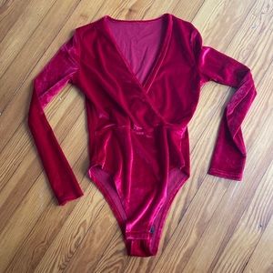 Red Velvet Small Bodysuit Wrap style long Sleeve